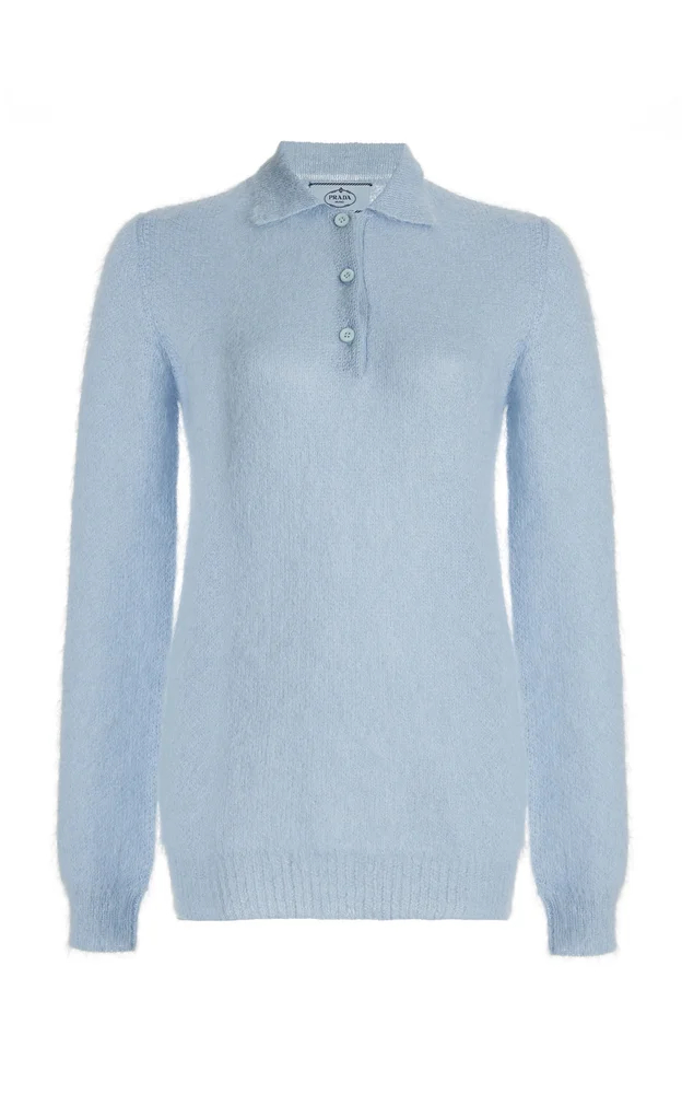 Mohair-Blend Knit Polo Top