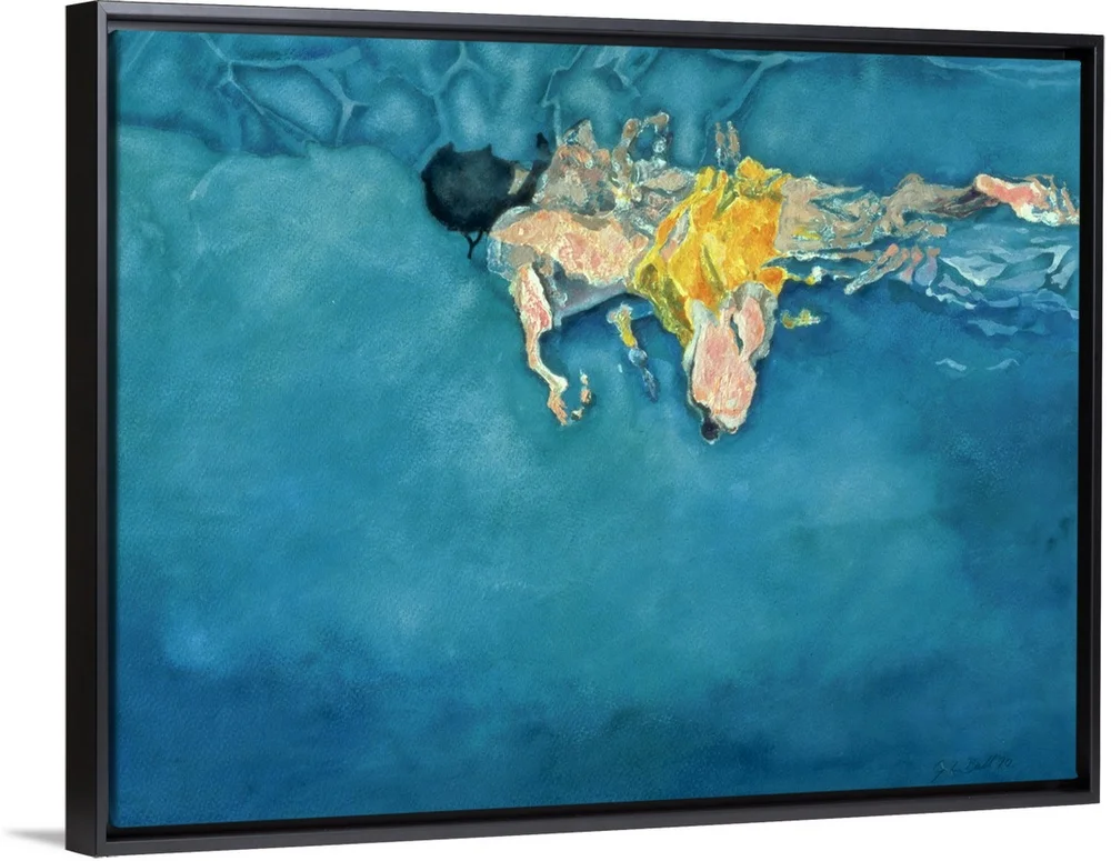 Greatbigcanvas Swimmer in Yellow, 1990 Stretched Canvas, Black Floating Frame