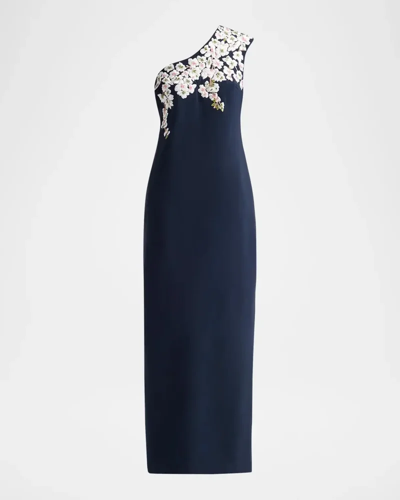 Louisa One-Shoulder Floral Applique Gown