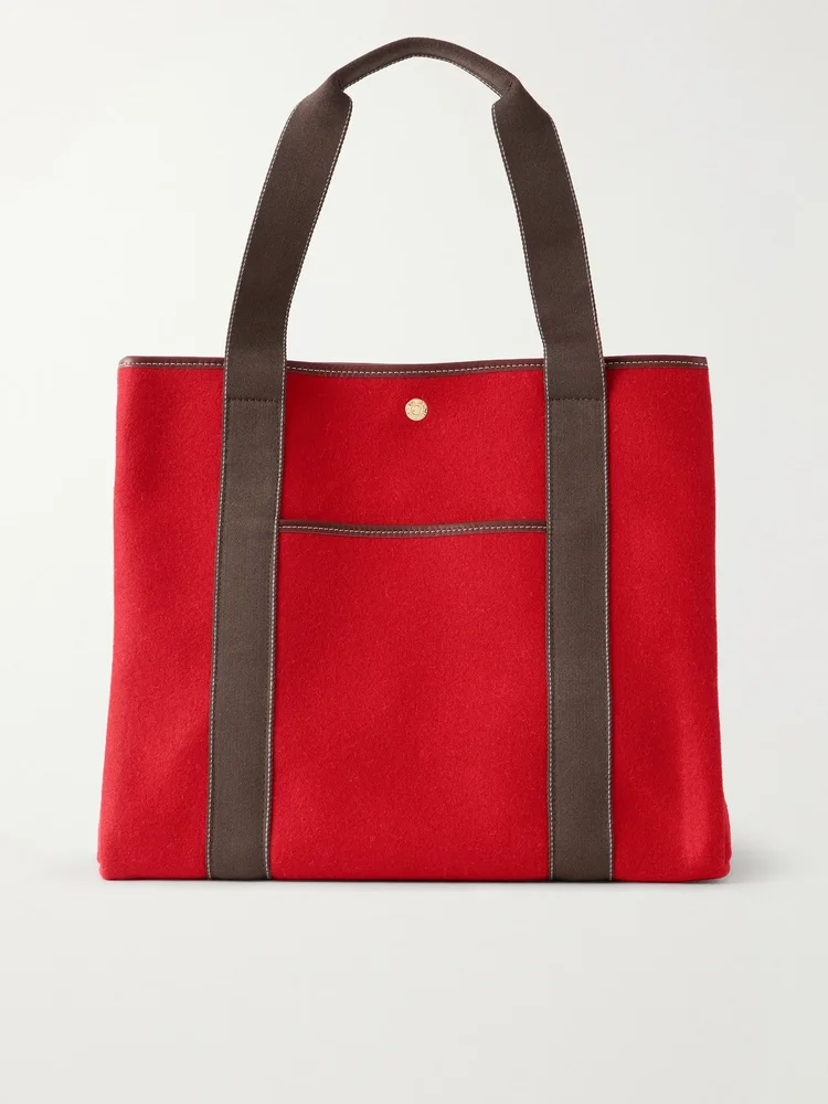 Traversée large leather-trimmed flannel tote