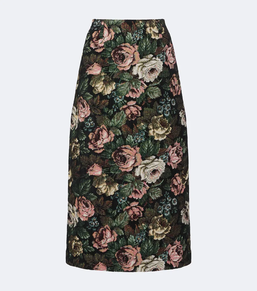 Floral jacquard midi skirt
