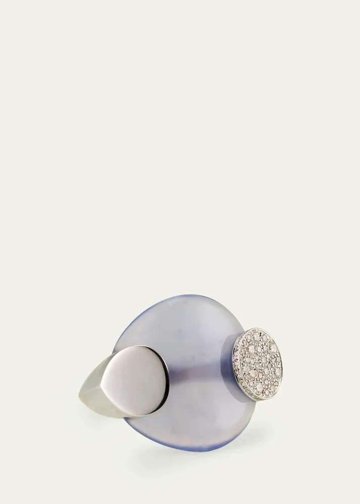 18K White Gold Diamond and Chalcedony Ring