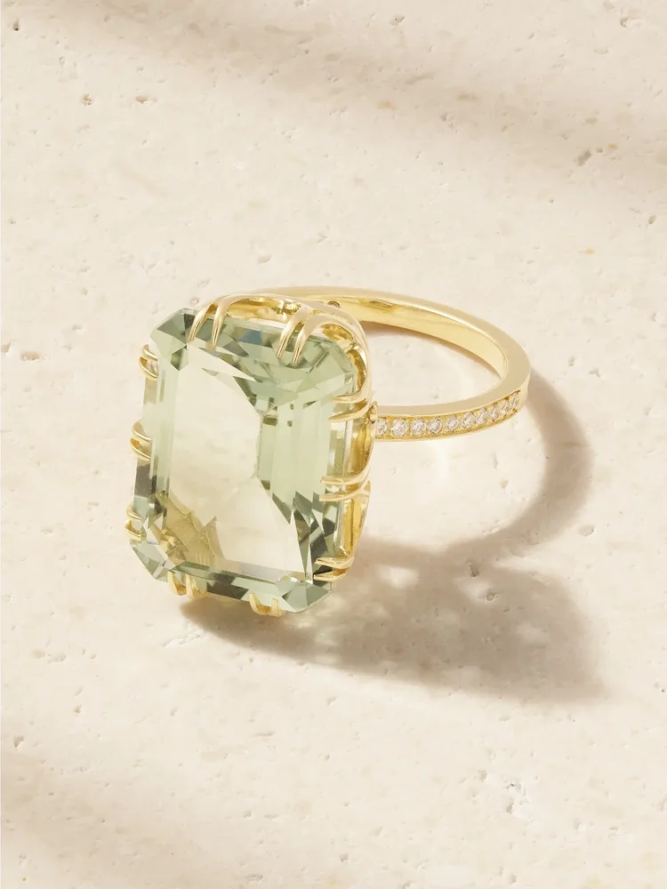 Solitaire 18-karat gold, amethyst and diamond ring