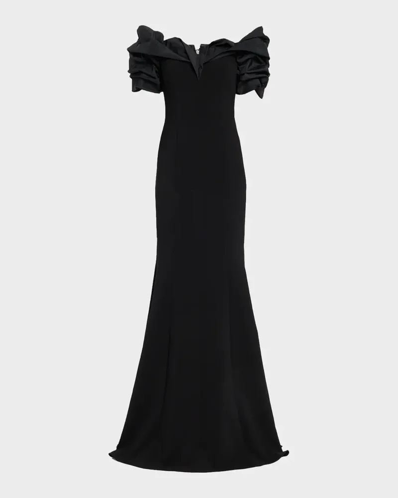 Taffeta-Trim Crepe Mermaid Gown