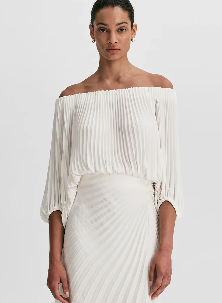 ALC Sienna Satin Pleated Off Shoulder Top