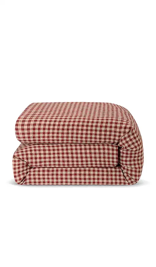 Gingham 100% Linen Duvet Cover Piglet in Bed
