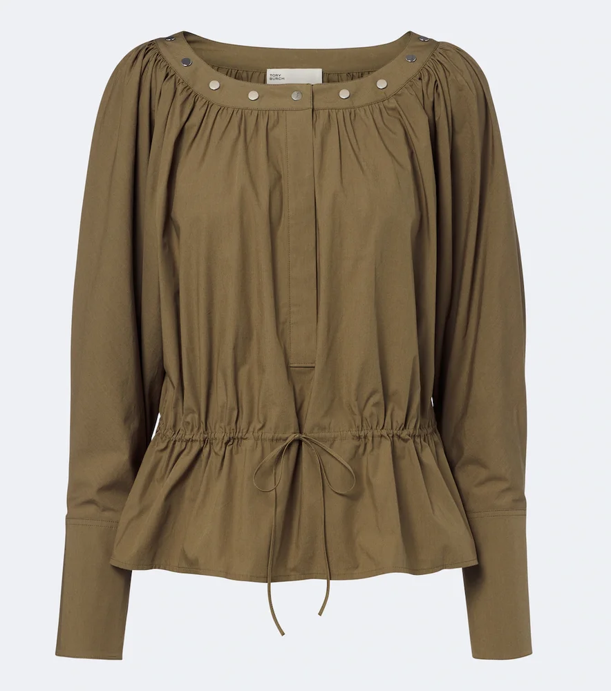 Studded cotton-blend poplin blouse