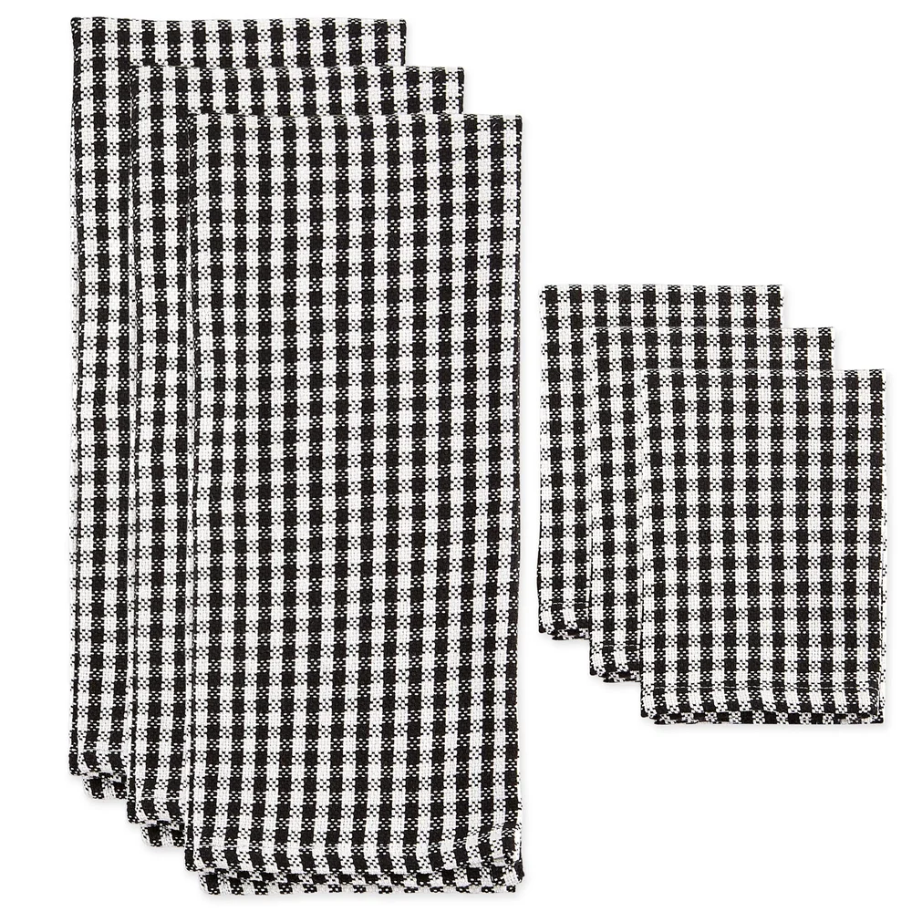 6-Piece Black Check Heavyweight Dishtowel and Dishcloth Set