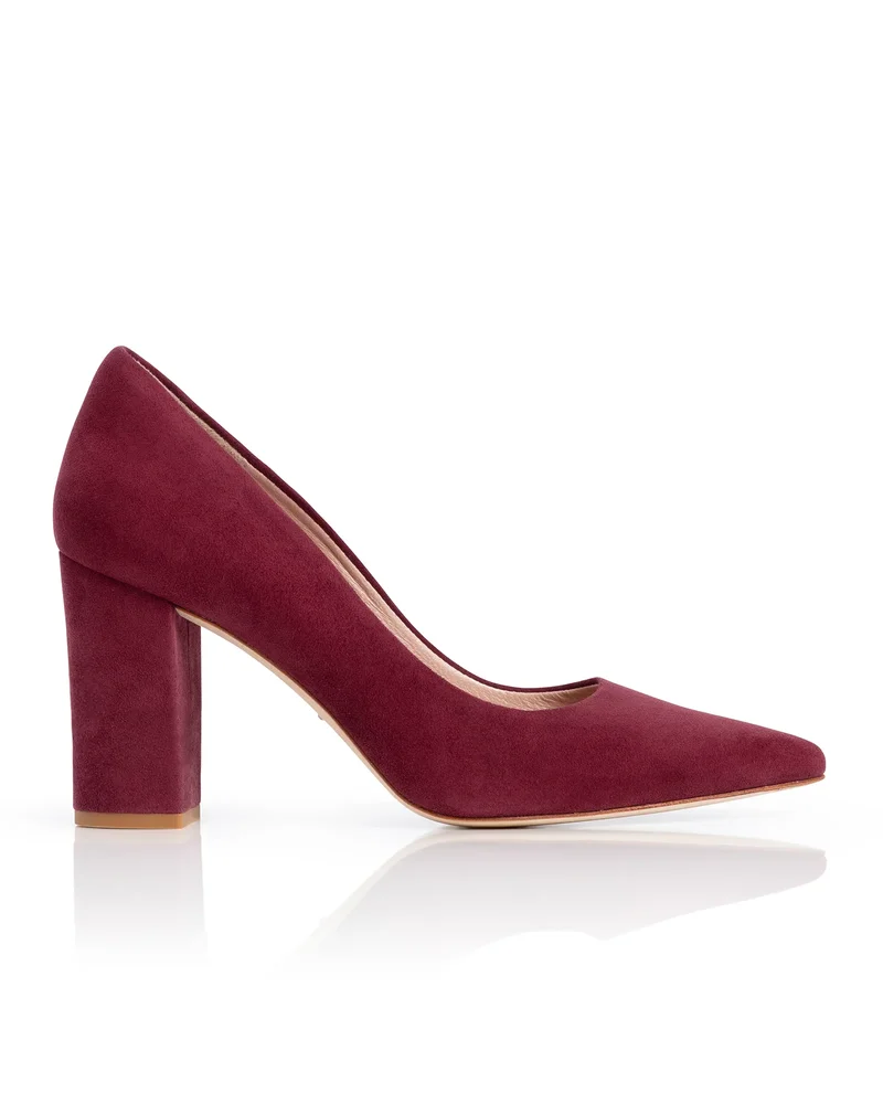 Josie Cherry Suede Mid Block Heel Court