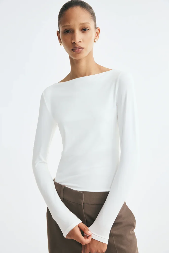 Fitted Boat-Neck Top