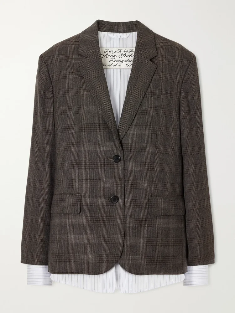 Layered checked wool-blend blazer