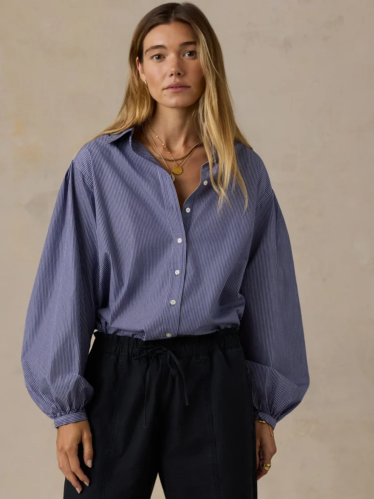 Coastal Poplin Suki Blouse, Sailor Ink Stripe