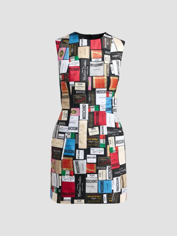 Label-Print Cotton Mini Dress