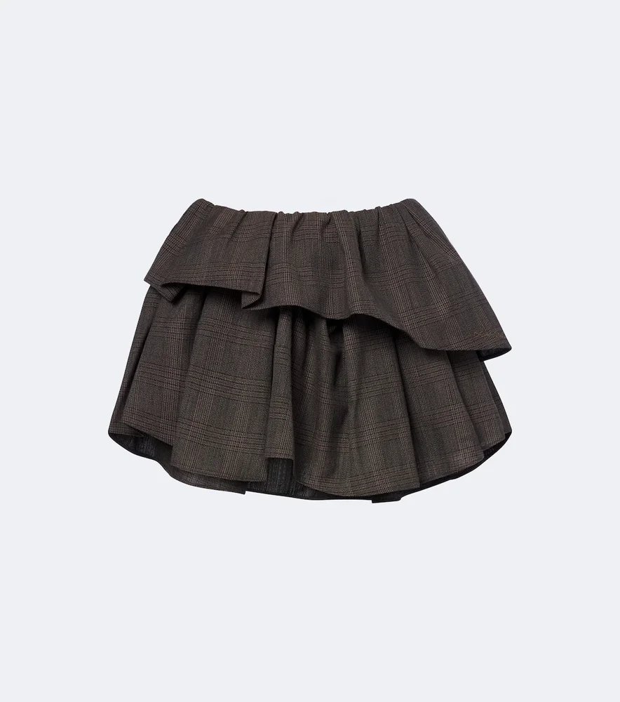 Ruffled checked wool-blend miniskirt