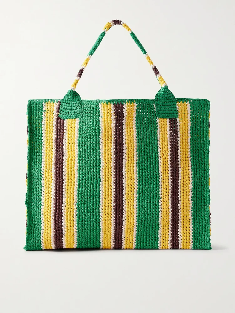 Sol striped woven raffia tote bag
