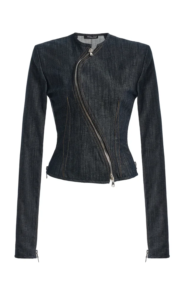 Curved Zipper Stretch-Cotton Top