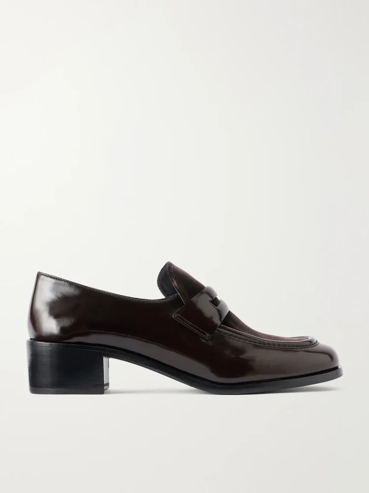 Prudence 45 velvet-trimmed leather loafers