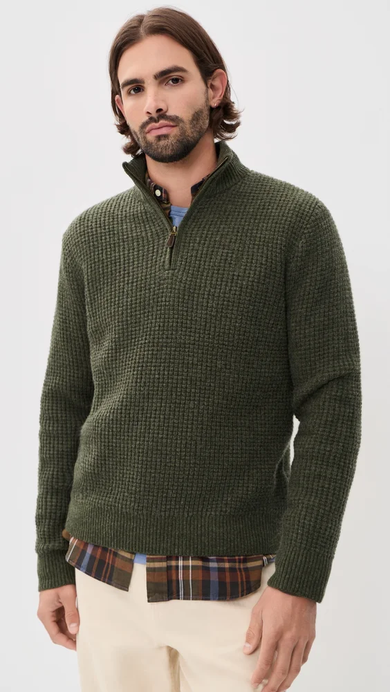 Waffle Knit Quarter Zip Sweater