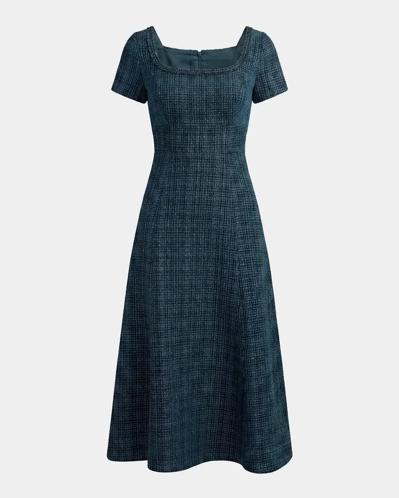 Beaded Boucle A-Line Midi Dress