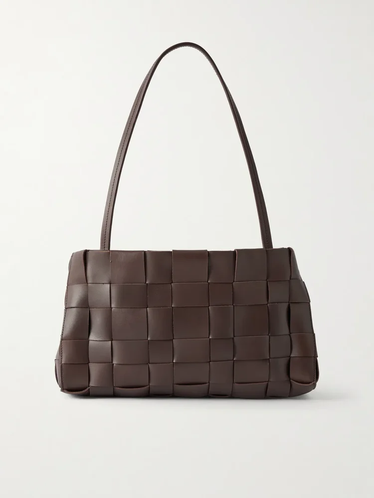 Woven leather shoulder bag