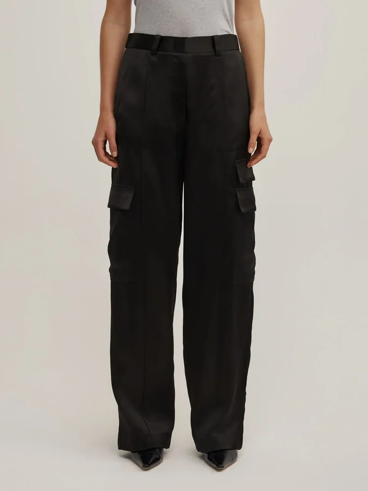 Satin High Rise Cargo Trousers