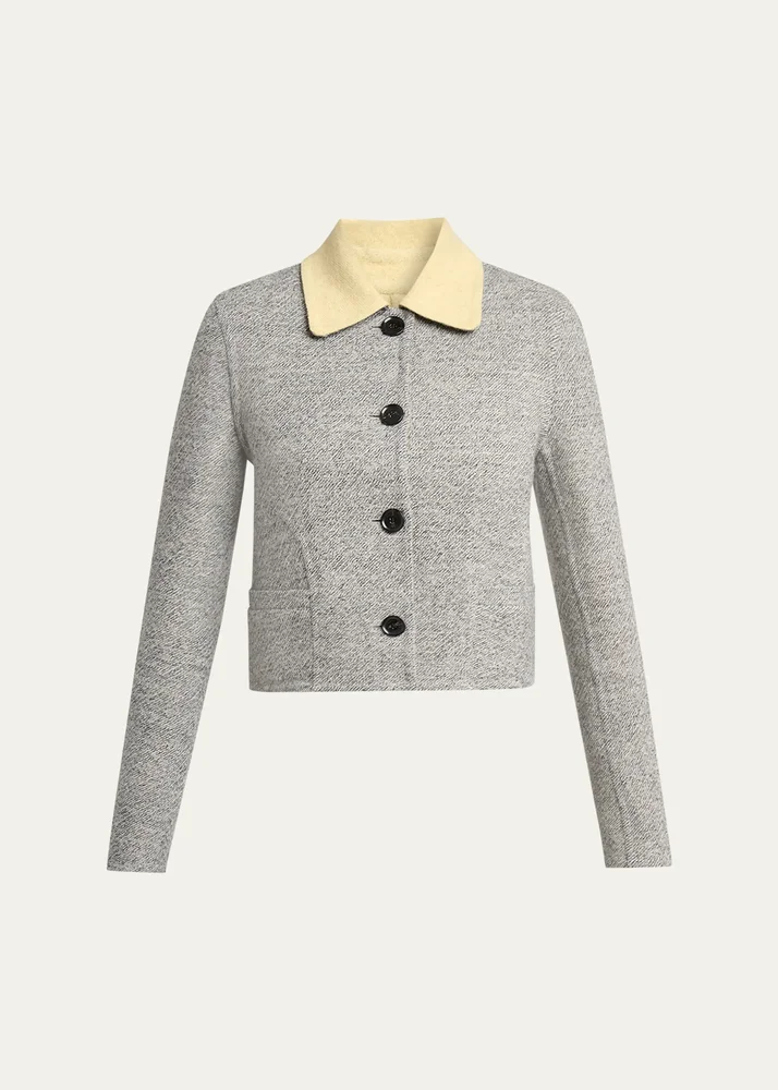 Gaelle Contrast-Collar Tweed Single-Breasted Jacket