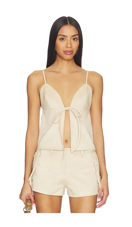 Faux Suede V-Neck Fringe Top - Chocolate Brown