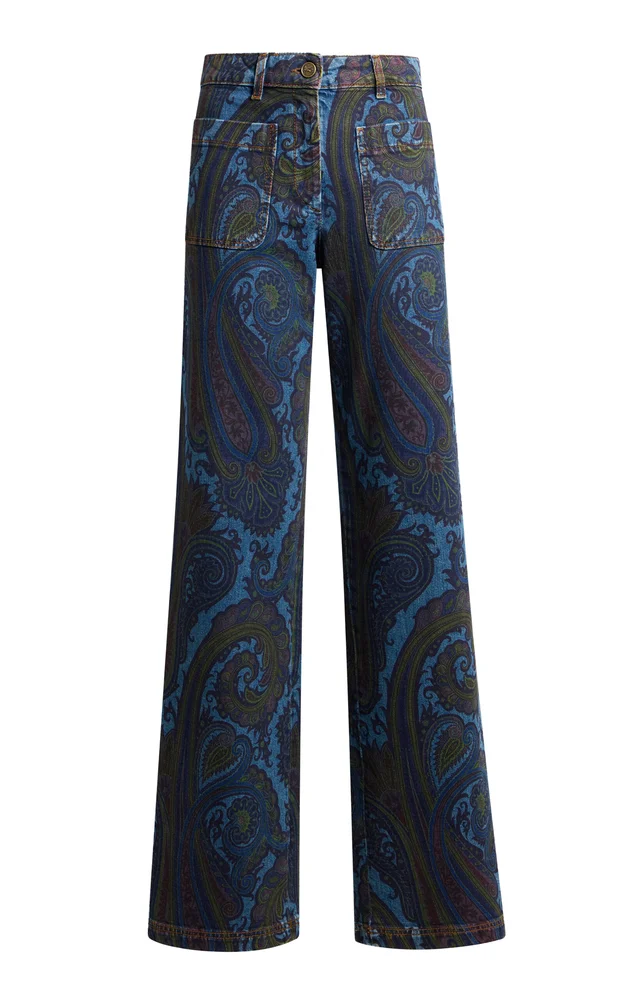 Paisley Denim Wide-Leg Jeans