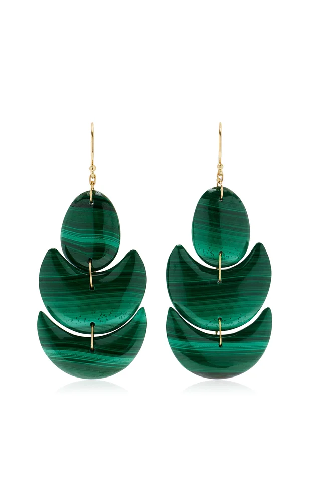 Lotus 18K Yellow Gold Malachite Earrings