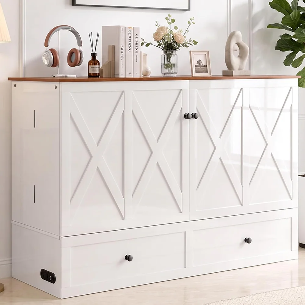 Murphy Cabinet Bed with Tri-Folding Mattress, Queen
