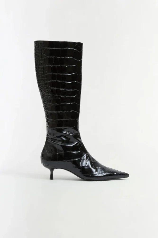 Janine Croc-Embossed Leather Knee High Boot
