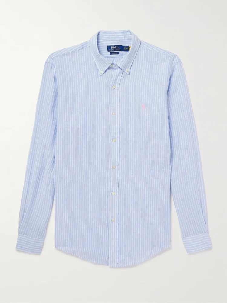 Button-Down Collar Striped Linen Shirt