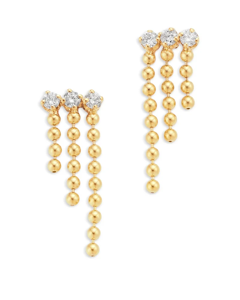 14K Yellow Gold Prong Diamonds Diamond Waterfall Drop Earrings