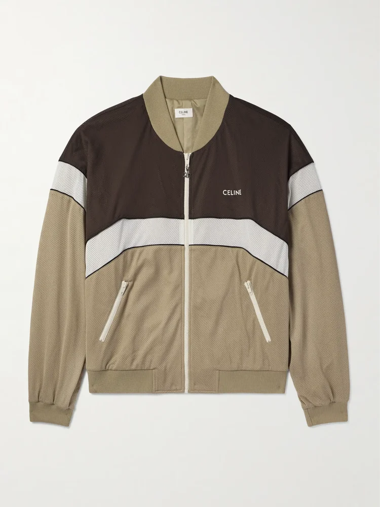 Logo-Print Colour-Block Mesh Track Jacket
