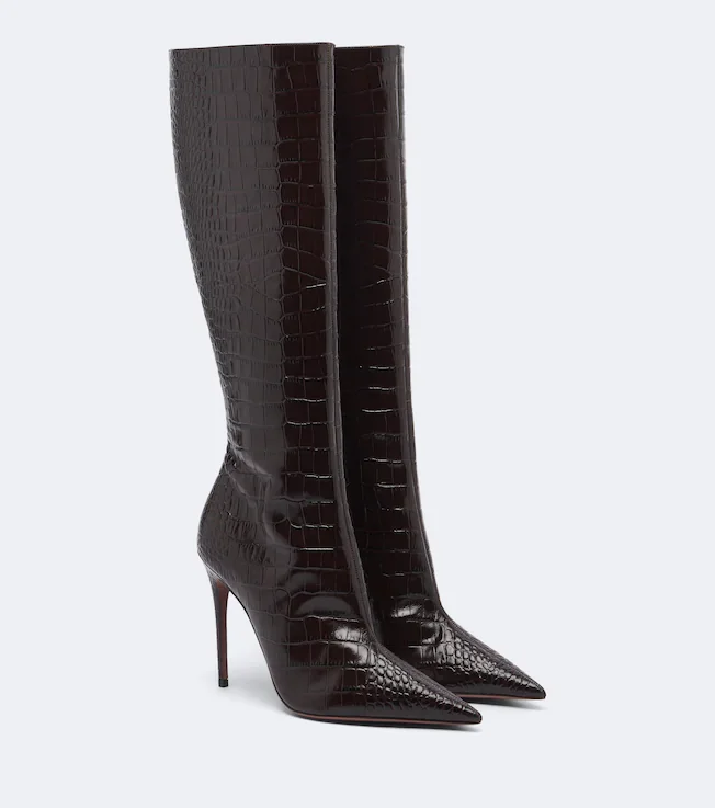 Vera croc-effect leather knee-high boots