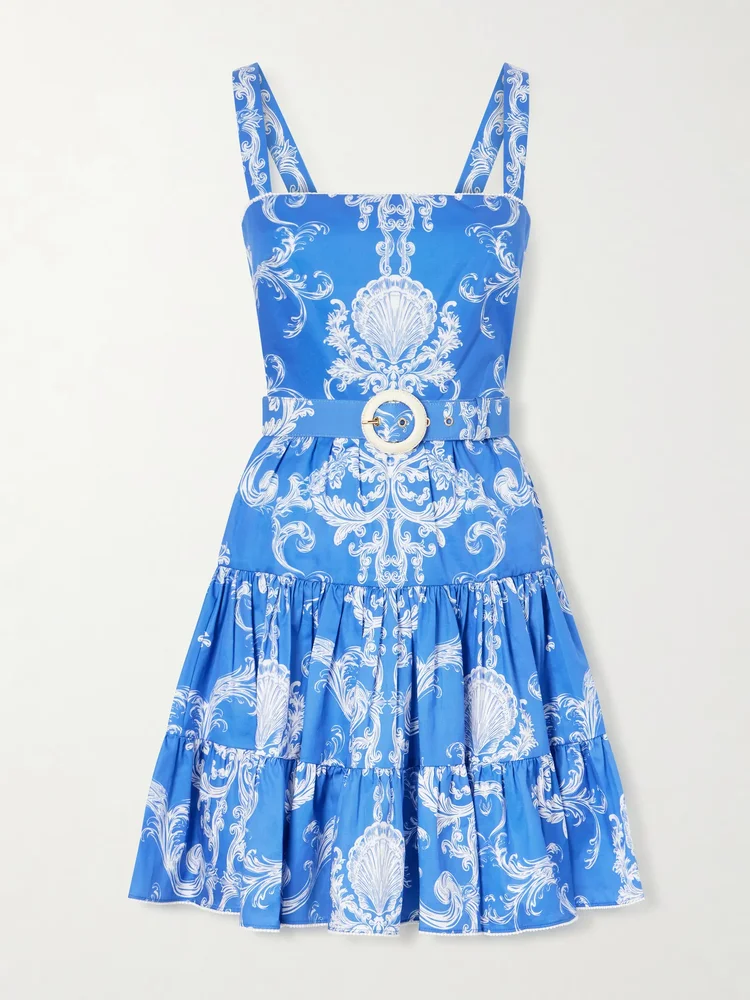 Freddie printed belted cotton mini dress