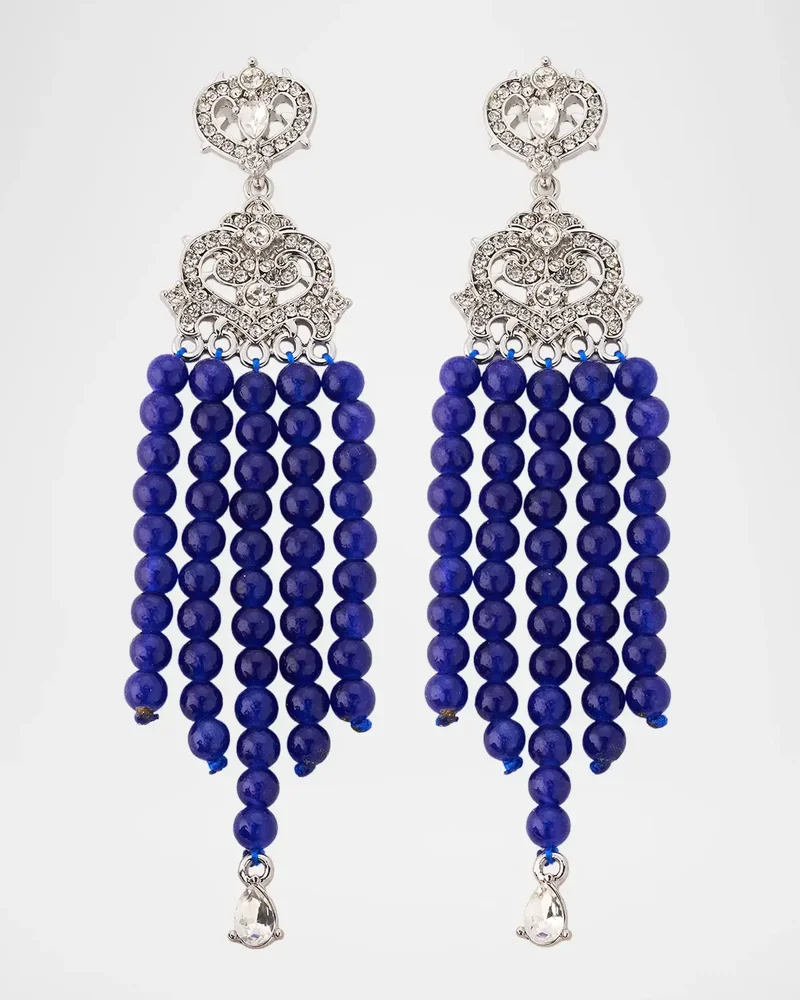 Rhodium-Plated, Crystal and Bead Earrings