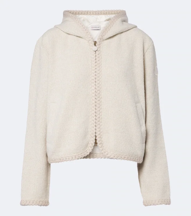 Hooded waffle-knit cardigan