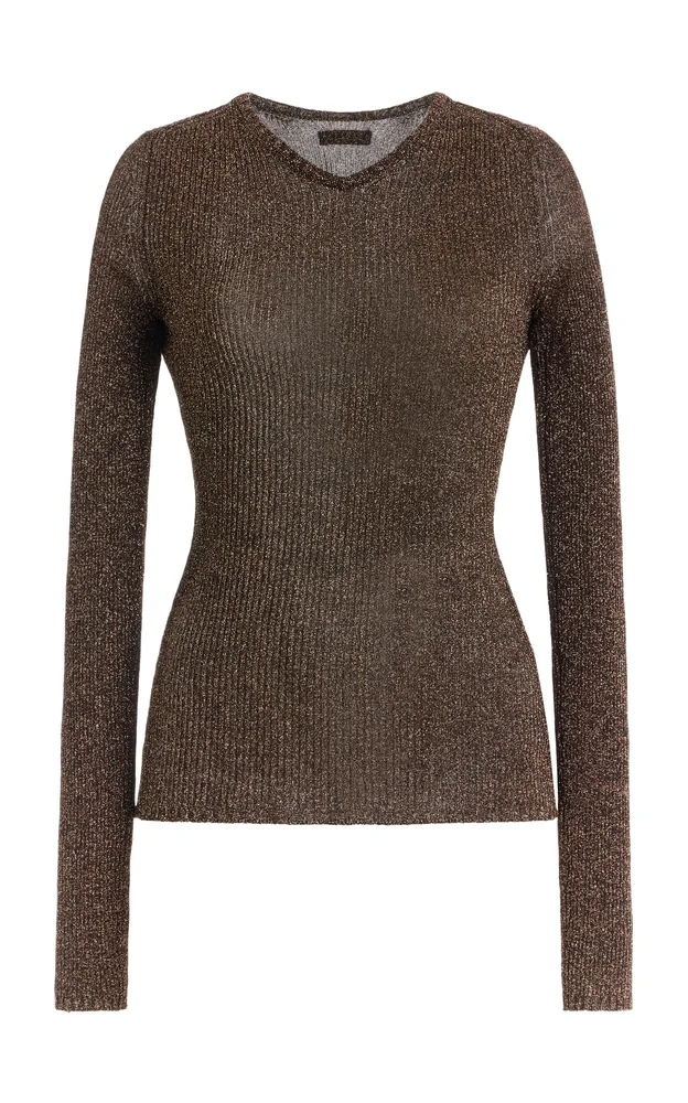 Lamé Ribbed-Knit Top