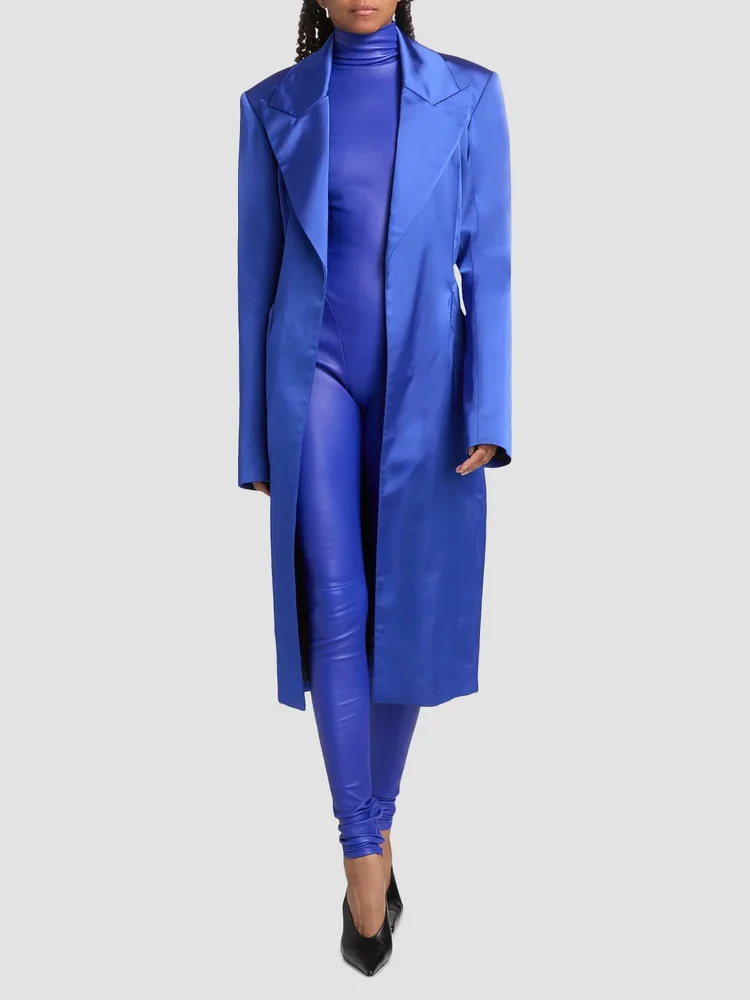 Peak-Lapel Satin Evening Coat