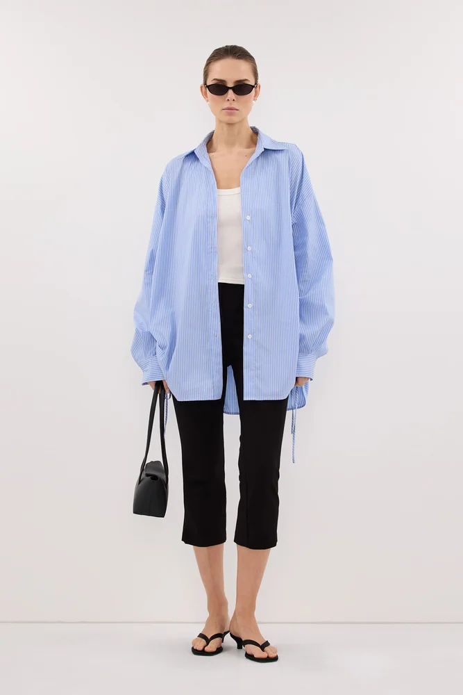 MATHILDE BLUE STRIPE SIDE TIE SHIRT