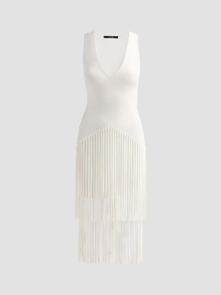 Patricia Fringed V-Neck Midi Dress