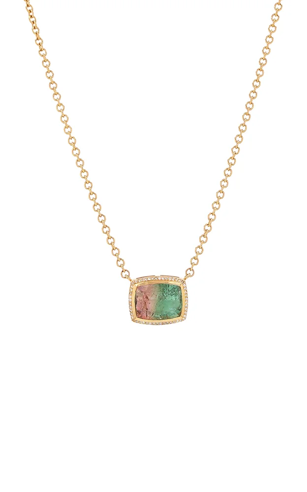 14K Yellow Gold Watermelon Tourmaline Necklace