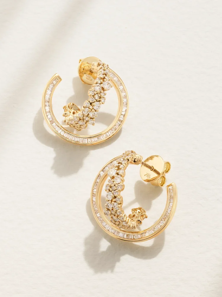 Scatter Double 18-karat gold diamond hoop earrings