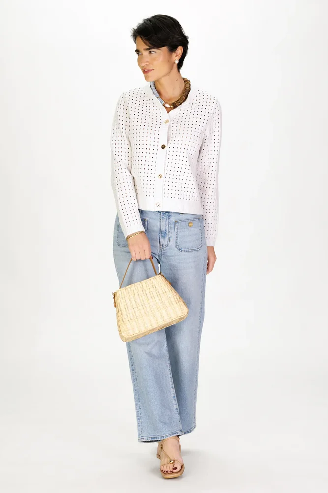 Pointelle Cardigan in White