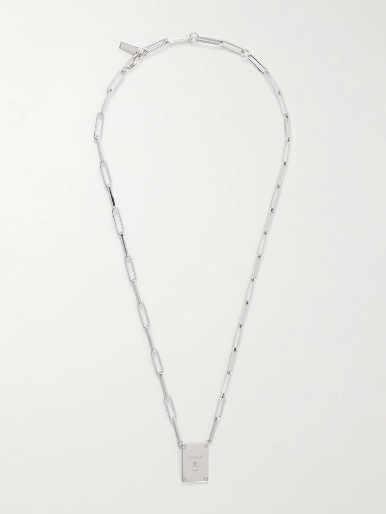 Tag Logo-Engraved Silver-Tone Pendant Necklace