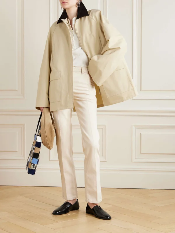 Beige Corduroy-trimmed coated-canvas jacket | TOTEME
