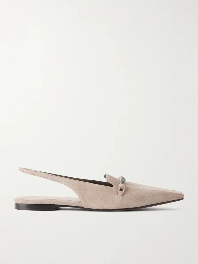Suede pointed-toe slingback flats