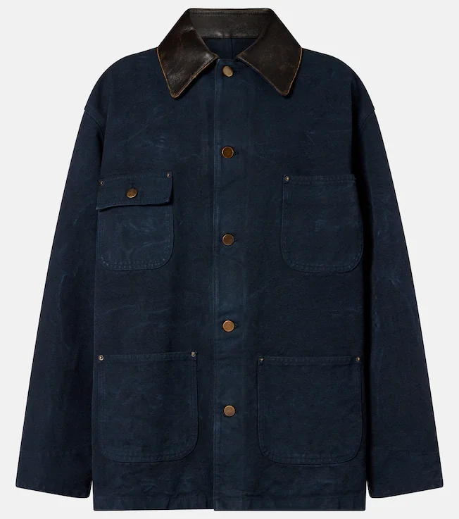 Oversized cotton leather-trimmed jacket