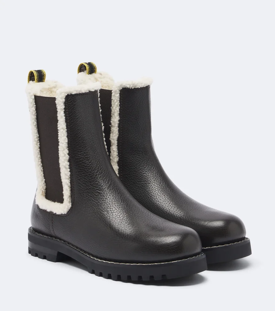 Shearling-trimmed leather Chelsea boots